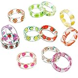 Ruluti 12pcs Nette Art Und Weise Harz Acryl Stapelbare Ring Obst Schmuck Plastikring