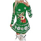 Damen Pulloverkleid Schneeflocke Drucken Strickkleid Bodycon Kleider Langarm Slim Fit Kleid Christmas Gedruckt Longshirt Minikleid Weihnachtskleid Elegant Wickelkleid Partykleid Weihnachtsp