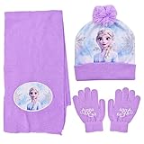 Mütze Schal Set Mädchen simyron 3pcs Frozenes 3 in 1 Hut Schal und Handschuhe Set für Kindermützen Schal Handschuhe Set Kinder Jungen Mädchen, 2-8 J