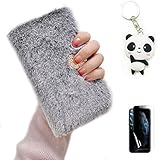 Artfeel Plüsch Hülle für iPhone 7/iPhone 8,Niedlich Weich Pelzig Flauschige Winter Warm Leder Brieftasche Stand Handyhülle Glitzer Diamant Magnetisch Flip Kartenhalter Hülle,G