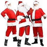 eiuEQIU Weihnachten Kostüm für Herren Cosplay Weihnachtsmann Gold Samt Kostüm Anzug Weihnachtskleidung Set Langarm Kostüm Roter Siebenteiliges für Männer Weihnachten, Mottoparty,