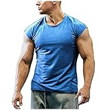 T-Shirt Herren Sommer Basic Rundhals Kurzarm Herren Freizeitshirt Slim Fit Einfarbig Mode Herren Shirt Sport Komfortabel Wicking Trend Herren Streetwear C-Blue 4XL