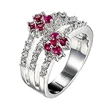 Banemi Ring Mittelfinger Damen Versilbert, Punk Ringe Damen Rot Zirkonia Runden Damen Partyschmuck Größe 57 (18.1)