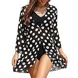 Geman Damen Kimono Strickjacken Knopf Strand Badeanzug Cover Up Open Front Chiffon Causal Bohemian Blumendruck Bluse Tops, Schwarz mit weißen Punkten, M