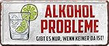 Blechschilder Lustiger Spruch “Alkohol Probleme gibt es nur.“ Deko Bar Theke Pub Retro Küche Witzige Geschenkidee Geburtstag Weihnachten für Gin Tonic Cocktail Long Drink Trinker 28x12