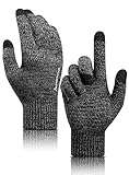 HONYAR Handschuhe Damen Winter, Winterhandschuhe Herren Touchscreen - Warme Gefüttert - Elastische Manschette - Rutschfester Griff - Laufhandschuhe Fahrradhandschuhe Autofahren - Schwarz & Grau (M)