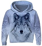 AIDEAONE Jungen Mädchen realistische 3D Print Wolf Pullover Hoodie Sweatshirts Taschen für Teens-Jumper 11-13Y