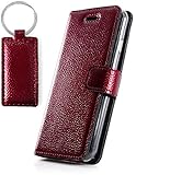 SURAZO Ferro Red - Premium Vintage Ledertasche Schutzhülle Wallet Case aus Echtesleder Nubukleder mit Kreditkarten/Notizen Fachern Farbe Rot Ferro Kollektion für Sony Xperia X (5,00 Zoll)