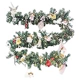 Colorful Weihnachten Engel Rattan Tannenzweige Blatt Lichterkette, Künstliche Blume Rebe Ranz Neujahr 2022. Garland für Weihnachtsbaum Treppe Geländer Hochzeit Decora - 270CM (Angel)