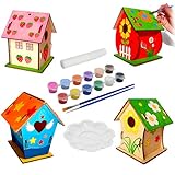 KUWAN Vogelhaus Bausatz Kinder , 4 Stück DIY vogelhaus zum bemalen Kit Vogelhaus Pigment Bemalen Unvollendete Set, Bauen und malen Sie Birdhouse W