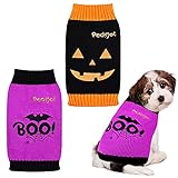 Pedgot 2 Stück Hunde Halloween Pullover Kürbis Gesicht Fledermaus Boo Hund Bekleidung Weiche Haustier Pullover Herbst Winter Haustier Kleidung für Hund Katze Halloween Urlaub Supp