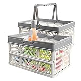 2 × 10L Klappbox Klein mit Henkel, EsLuker.ly Zusammenklappbaren Einkaufskorb Klappbar und Stapelbar Aufbewahrungskorb Tragbar Plastikkiste Organizer (Grau)