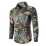 ZAIZAI Print Hawaiian Hemd Männer Herbst Langarm Herren Kleid Hemden Hochzeit Party Prom Hemd Chemise Homme (Color : Green, Size : L code)