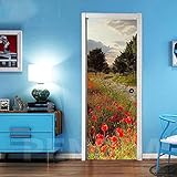 SEKCTV Türaufkleber Selbstklebend TürPoster Türtapete Für Innentüren 3D rote Blumen Schlafzimmer Badezimmer Küche Vinyl Wasserdicht Selbstklebende Wandbild Tapete Für Wände Aufkleber 88x200