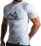 Herren Fitness T-Shirt meliert - Männer Kurzarm Shirt für Gym & Training - Passform Slim-Fit, lang mit Rundhals, Hellgrau, L