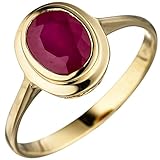JOBO Damen Ring oval 585 Gold Gelbgold 1 Rubin Goldring Rubinring Größe 52