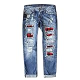 Damen Stretch Straight Jeans Ripped Jeans Damen Skinny Löcher Elegant Röhrenjeans Frauen Risse Ripped Lang Eng Denim Hose Destroyed Jegging