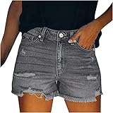 XJWJD Damen Jeans Shorts, Casual Denim Shorts für Damen Ausgefranste Raw Saum Distressed Ripped Short Jeans mit Taschen (Color : Gray, Size : L)