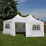 Nexos DELUXE Zelt hochwertiges Festzelt Pavillon 6x4,4x3,3 m creme mit Seitenteilen für Garten Terrasse wasserdicht PE Dach 260 g/m² mit PVC-coating 8-eckig