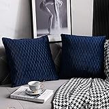 DEZENE Navy Gestreifte Couch Kissenbezug: 2er Pack 40cmx40cm Original Velvet Square Kissenbezüge für Home Bedroom D