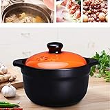 Runder Keramik-Auflauf-Hot Pot,Japanischer Donabe-Reiskocher mit Deckel,Ton-Reistopf,Ofentopf-Suppe Schwarzer langsamer Eintopf,Suppentopf,Orange1-2.8L