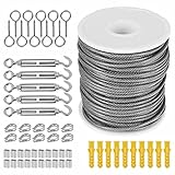 HEZHU 56PCS Drahtseil Set, 30M Edelstahl Stahlseil Garten Drahtsei mit Ösen Haken mit Spannschloss Haken und Aluminium-Crimpschlaufen S