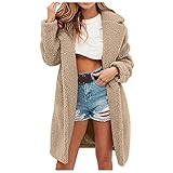 Fleecejacke Damen Warme Winterjacke Elegant Strickjacke Langarm Revers Doppelseitiges Fleece Lässiger Einfarbiger Mantel Cardigan Vintage Übergangsjacke Mode Langarm Winter Outdoor Frauen Jack