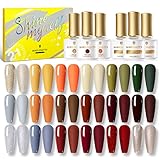 BORN PRETTY UV Nagellack Set Braun Rot, 18+3 Flaschen Gel Nagellack Gelb Glitzer Gold Kaffeefarbe Schellack Nagellack mit Base und Matt Glänzende Top Coat für Nail Art Salon Design Maniküre S