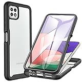 CENHUFO Für Samsung Galaxy A22 5G Hülle, Stoßfest Schutzhülle 360 Grad Rundumschutz Cover mit Eingebautem Displayschutz Robust Bumper Outdoor Case Transparent Handyhülle Für Samsung A22 5G - Schw