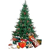 Christbaum Künstlich 150cm PVC dichte 450 Spitzen Weihnachtsbaum Deko mit Kiefernzapfen und Weihnachtsbeeren für Aussen und Innen, inkl. Tannenbaum S