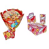 Chupa Chups Lutscher Blumenstrauss, Geschenk-Idee: Geburtstag + Jahrestag + Valentinstag, 6 fruchtige Lolli-Sorten & Crazy Dips, 24er Thekendisplay, Erdbeer-Lollis mit Brausepulver und Knistereffek