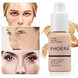 Phoera 24HR Grundierungsflüssigkeit, volle Abdeckung, 30 ml, matt, Öl-Kontrolle, Concealer, flüssige Grundierung (101# Porzellan)