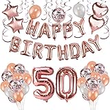 HOWAF Rose Gold 50. Geburtstag deko für Frau und Männ, 59 Stück Happy Birthday Girlande Banner Luftballons Set Helium Folie Herz Ballon für 50 Geburtstag Dek