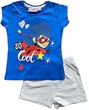 Miraculous Mädchen 5 6 8 10 Jahre Pyjama Hellgrau, Rot, Blau kurzer Sommer Lady Schlafanzug Gr. 110 116 128 140 (Blau, 116)