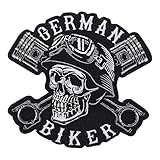 German Biker Totenkopf Patch zum Aufbügeln für Lederwesten | Motorrad Kutte Patches, Hunde Bügelflicken, Motorradjacke Flicken, Motorcycle Aufnäher für Männer Finally H