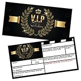 V.I.P EINLADUNG Kartenset XL (24 Stück) Premium Einladungskarten zum Ausfüllen - edel in Schwarz & Gold ideal für VIP Party, Silvester, Einweihung, Kinder-Geburtstag für Jungen, Mädchen & Erw