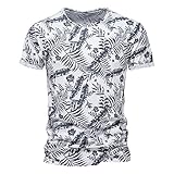 SSBZYES Herren T-Shirt Kurzarm Herren Sommer Rundhals Kurzarm T-Shirt Blattdruck Strand Lässiges Blumen T-Shirt 100% Baumwolle Hemdob