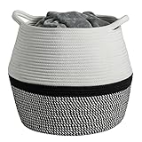 ZLG Großer Baumwoll-Seilkorb, gewebter Baby-Wäschekorb, kleiner Wäschekorb (schwarz & weiß & gemischt, 34 x 32 cm)