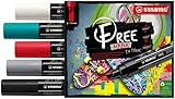 Acrylmarker - STABILO FREE Acrylic - T800C Keilspitze 4-10mm - Bold - 5er Pack - mit 5 verschiedenen Farb