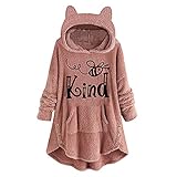 TRIGLICOLEUM Hoodie Damen Doppelseitiger Kapuzenpullover aus Samt Kapuzen-Sweatshirt mit Katzenohren Kind Schriftzug Kapuzenpulli Herbst Winter warme Fleece Langarmshirts Bluse Sportbekleidung