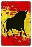 DECISAIYA Retro Blechschild EIN Stier über Einer Grunge-Flagge Spaniens auf spanischem Hintergrund Geschenk-Idee für Nostalgie-Fans,aus Metall,Vintage-Dekoration,20x30