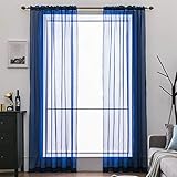 MIULEE 2er Set Voile Vorhang Transparente Gardine aus Voile Polyester Schlaufenschal Transparent Wohnzimmer Luftig Dekoschal für Schlafzimmer Dunkelblau 55' Wx96 L, Rod Pock