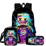 Marshmallow Schulrucksack für Kinder, Federmappe, Schultertaschen, DJ-Musiktasche, modisch, praktisch, für Jugendliche und Studenten, 3 Stück, Farbe2, M,