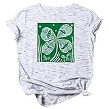 Unisex Kurzarm O-Neck Tops für Erwachsene Frauen Männer Teens Klassisch Einfarbig T-Shirt Tops Mode Kleeblatt Print Bluse Casual Crewneck Pullover Tunika für Happy St. Patrick's Day Gr. 50, beig