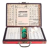 LIUXIN 144Pcs Retro Mahjong mit Englisch Manuelle,Dauerhaft Tragbare Mah Jong Set mit Englisch Manuelle,Manuellem Beiläufig Partyspiel für Familientreffen und AusflügeLarg