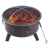 Feuerstellen für den Garten Feuerstellen im Freien Feuerschale aus Stahl mit Grill & Abdeckung & Poker Camping Feuerstelle BBQ Kohlenpfanne Holzkohle-Heizung fü