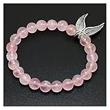 Reiki Natürliche Rosa Quarz mit Engelsflügel Pendent Armband Frauen Stein Mala Perlen Charms Meditation Ethnische Handgemachte Schmuck Böse Spirituosen Geld Zeichnung Reichtum Vermög