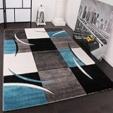 Paco Home Designer Teppich mit Konturenschnitt Karo Muster Türkis Grau, Grösse:160x230