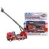 Kids Globe Traffic Feuerwehrauto mit Drehleiter, Spielzeug, Kinderspielzeug mit Licht und Sound, 510126,