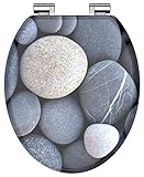 SCHÜTTE WC-Sitz Holzkern GREY STONES, Toilettensitz mit Absenkautomatik, passend für viele handelsübliche WC-Becken, maximale Belastung der Klobrille 150 kg, Motiv Steine auf Brille und Deckel 80130